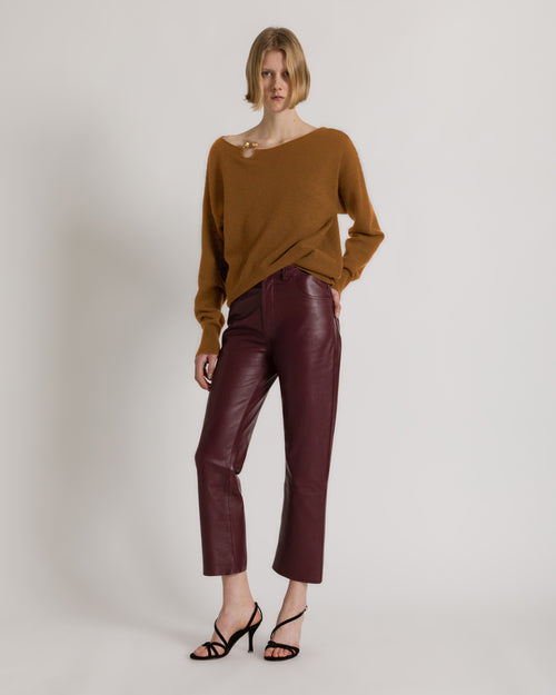 Pullover aus Schurwolle, Seide und Kaschmir mit Blumenbrosche Braun Alberta Ferretti Boutique Online 1