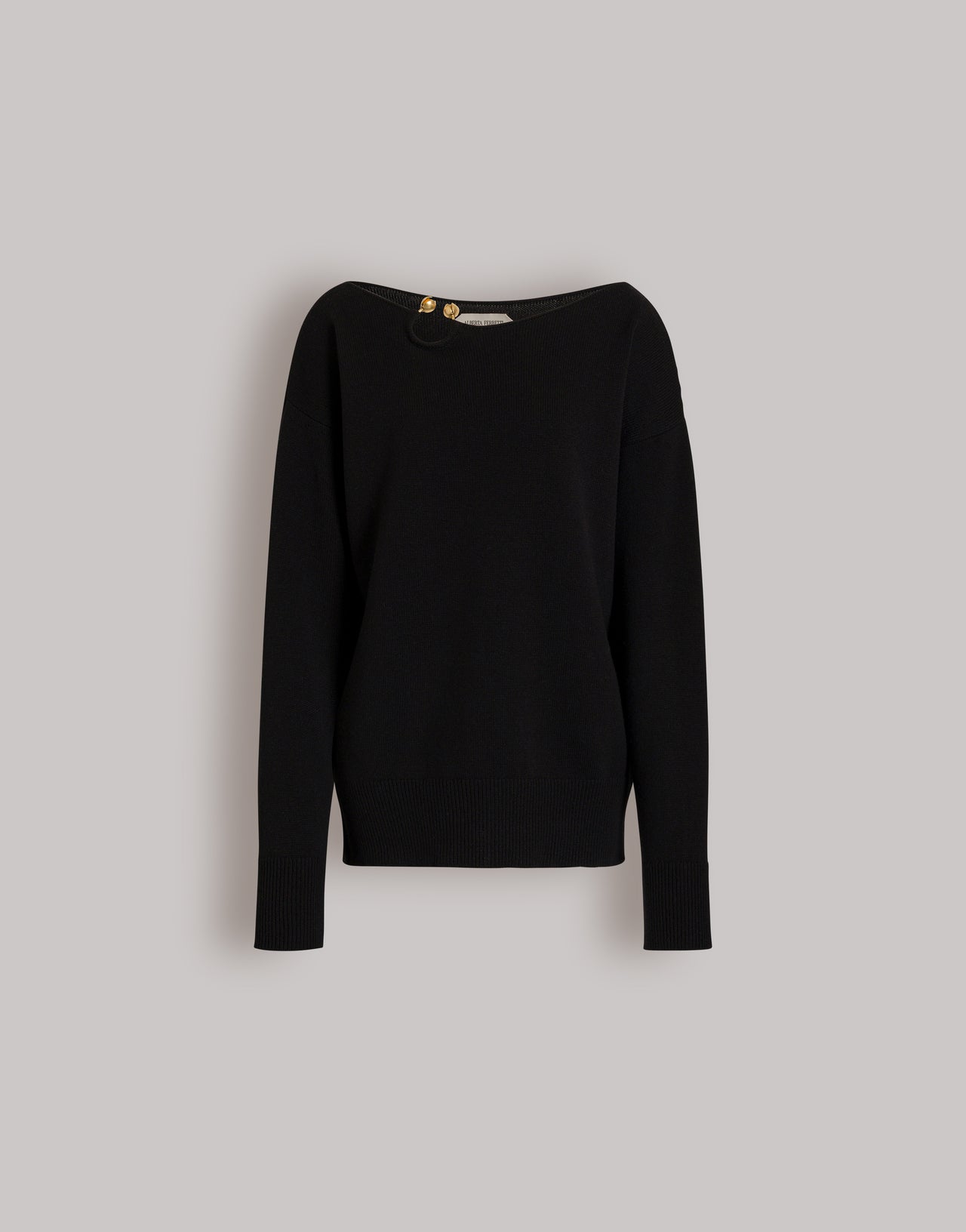 Pull en laine, soie et cachemire avec broche fleur Noir Alberta Ferretti Boutique Online 1
