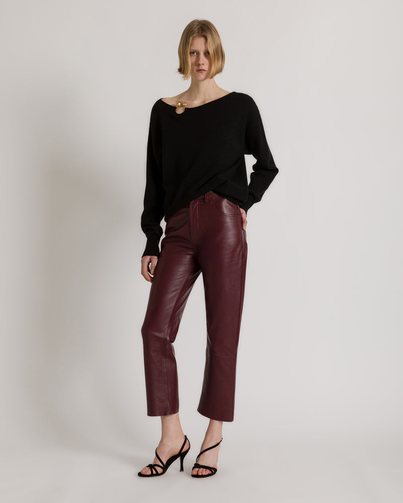 Pullover aus Schurwolle, Seide und Kaschmir mit Blumenbrosche Schwarz Alberta Ferretti Boutique Online 1