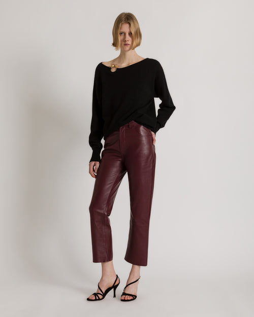 Pullover aus Schurwolle, Seide und Kaschmir mit Blumenbrosche Schwarz Alberta Ferretti Boutique Online 1