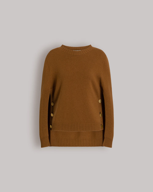 Crewneck sweater with cape sleeves and gold buttons Brown Alberta Ferretti Boutique Online 0