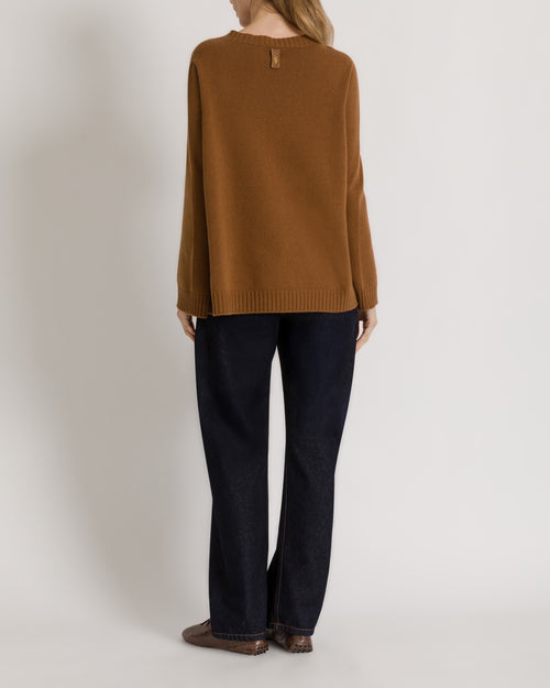 Crewneck sweater with cape sleeves and gold buttons