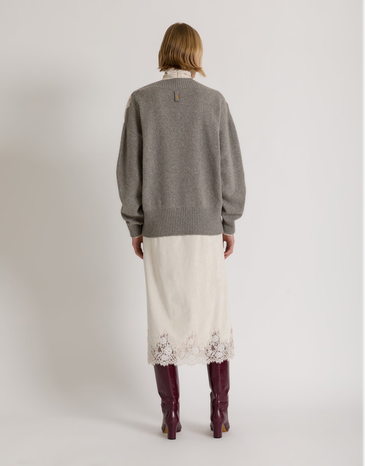 Cashmere V-neck sweater with lace insert Grey Alberta Ferretti Boutique Online 3