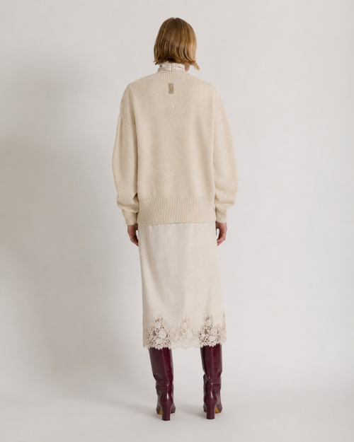 Cashmere V-neck sweater with lace insert