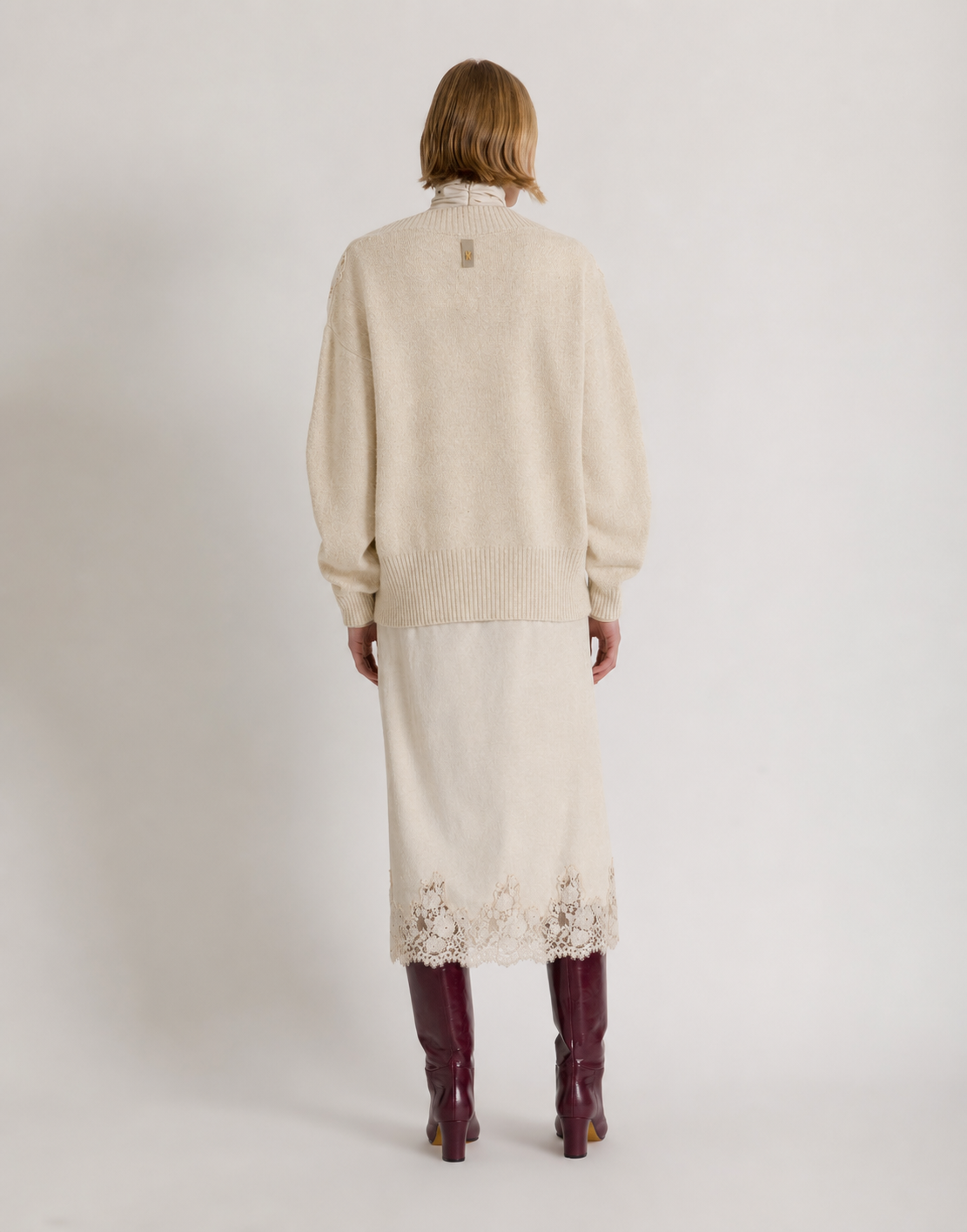 Cashmere V-neck sweater with lace insert White Alberta Ferretti Boutique Online 3