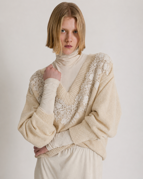 Cashmere V-neck sweater with lace insert White Alberta Ferretti Boutique Online 0