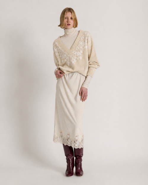 Cashmere V-neck sweater with lace insert White Alberta Ferretti Boutique Online 1