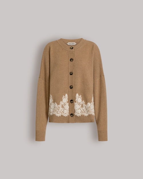 Cashmere cardigan with contrasting lace hem Beige Alberta Ferretti Boutique Online 0