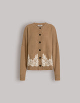 Cashmere cardigan with contrasting lace hem