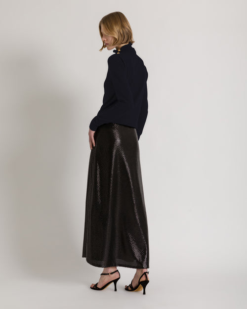Rollkragenpullover aus Schurwolle, Seide und Kaschmir mit Blumenbrosche