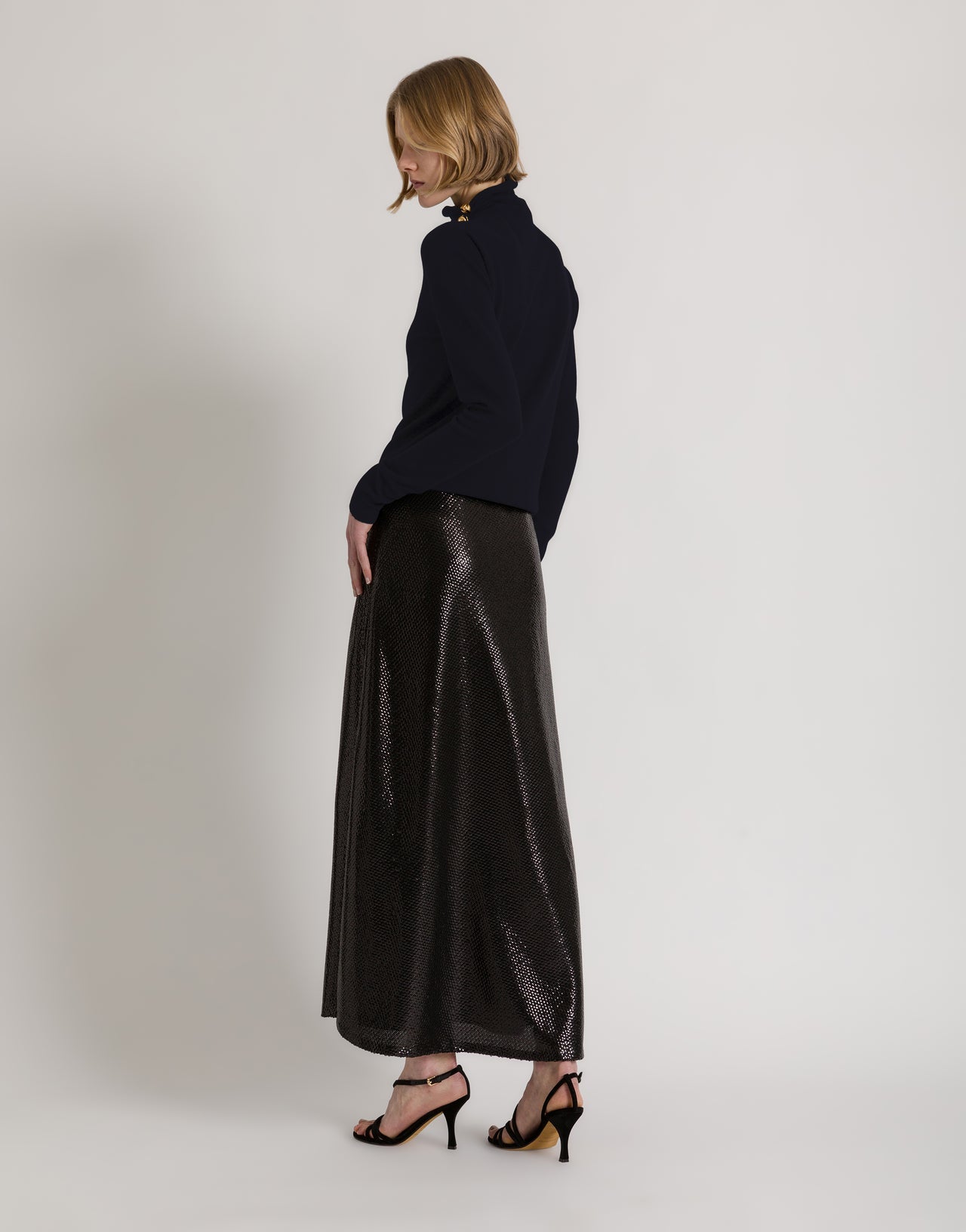 Wool, silk, and cashmere turtleneck sweater with floral brooch Blue Alberta Ferretti Boutique Online 3