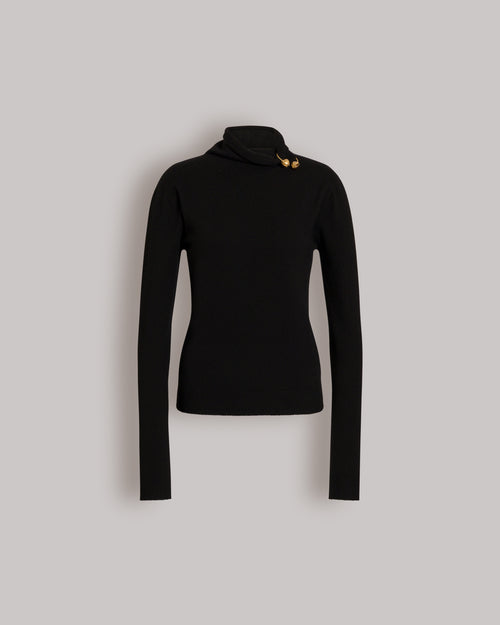 Rollkragenpullover aus Schurwolle, Seide und Kaschmir mit Blumenbrosche Schwarz Alberta Ferretti Boutique Online 0