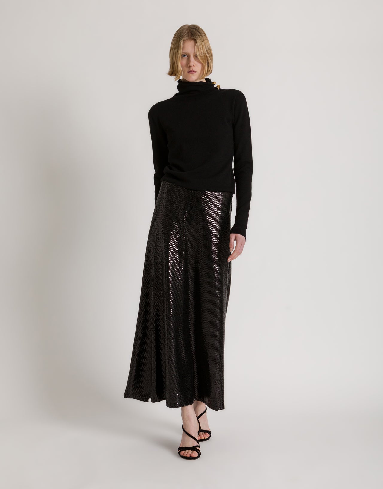 Wool, silk, and cashmere turtleneck sweater with floral brooch Black Alberta Ferretti Boutique Online 2