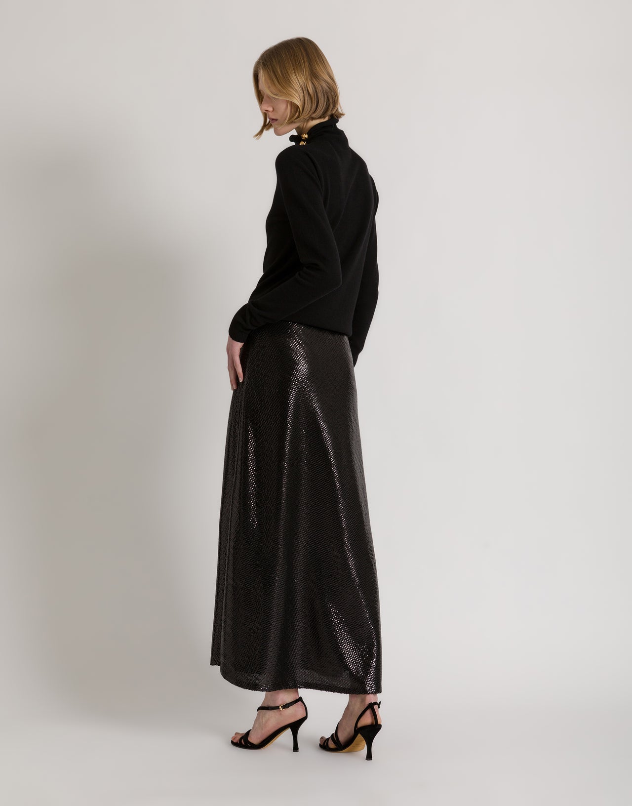 Wool, silk, and cashmere turtleneck sweater with floral brooch Black Alberta Ferretti Boutique Online 3