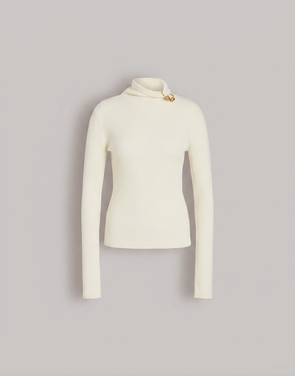 Wool, silk, and cashmere turtleneck sweater with floral brooch White Alberta Ferretti Boutique Online 1