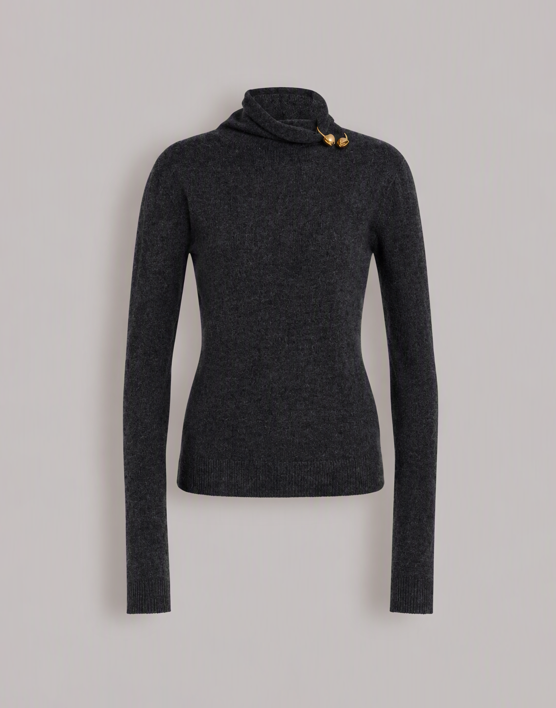 Wool, silk, and cashmere turtleneck sweater with brooch Grey Alberta Ferretti Boutique Online 1