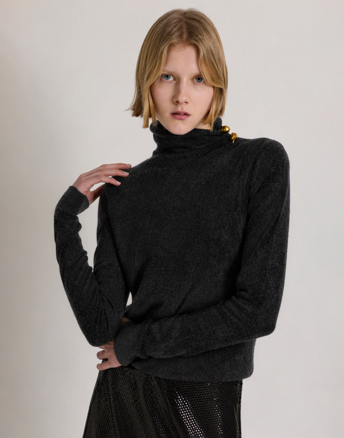 Wool, silk, and cashmere turtleneck sweater with brooch Grey Alberta Ferretti Boutique Online 2