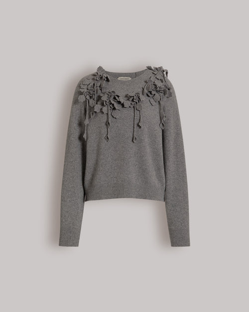 Wool sweater with raised embroidered flowers Grey Alberta Ferretti Boutique Online 0