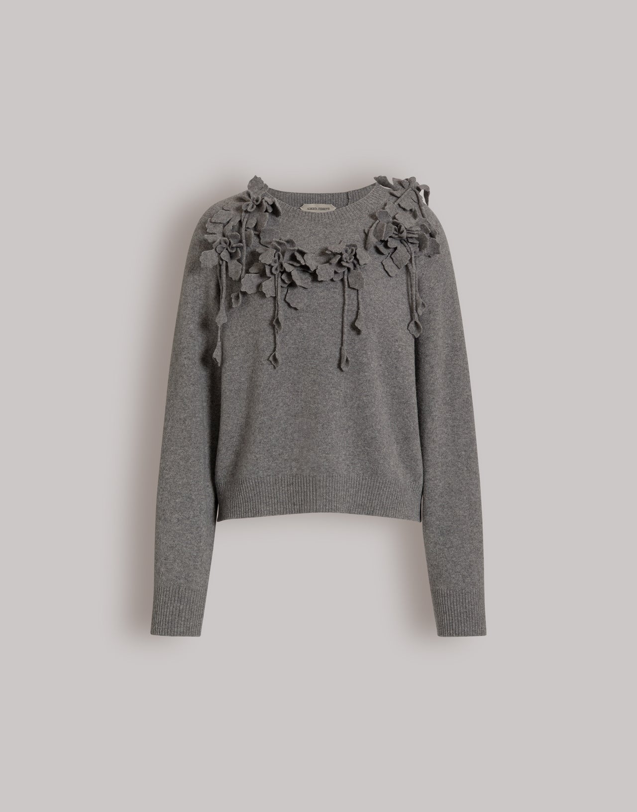 Suéter de lana con flores bordadas en relieve Gris Alberta Ferretti Boutique Online 1