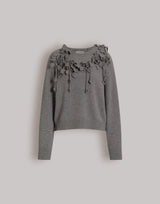 Wool sweater with raised embroidered flowers