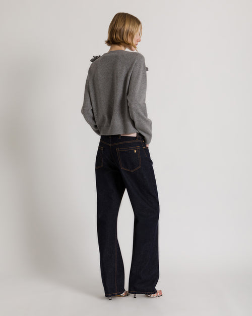 Wool sweater with raised embroidered flowers