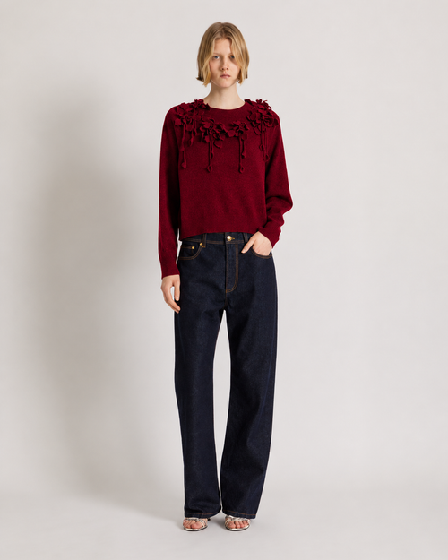 Wool sweater with raised embroidered flowers Red Alberta Ferretti Boutique Online 1