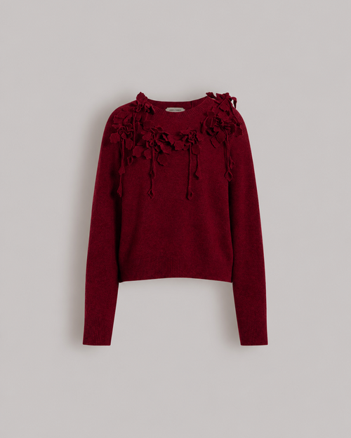 Wool sweater with raised embroidered flowers Red Alberta Ferretti Boutique Online 0
