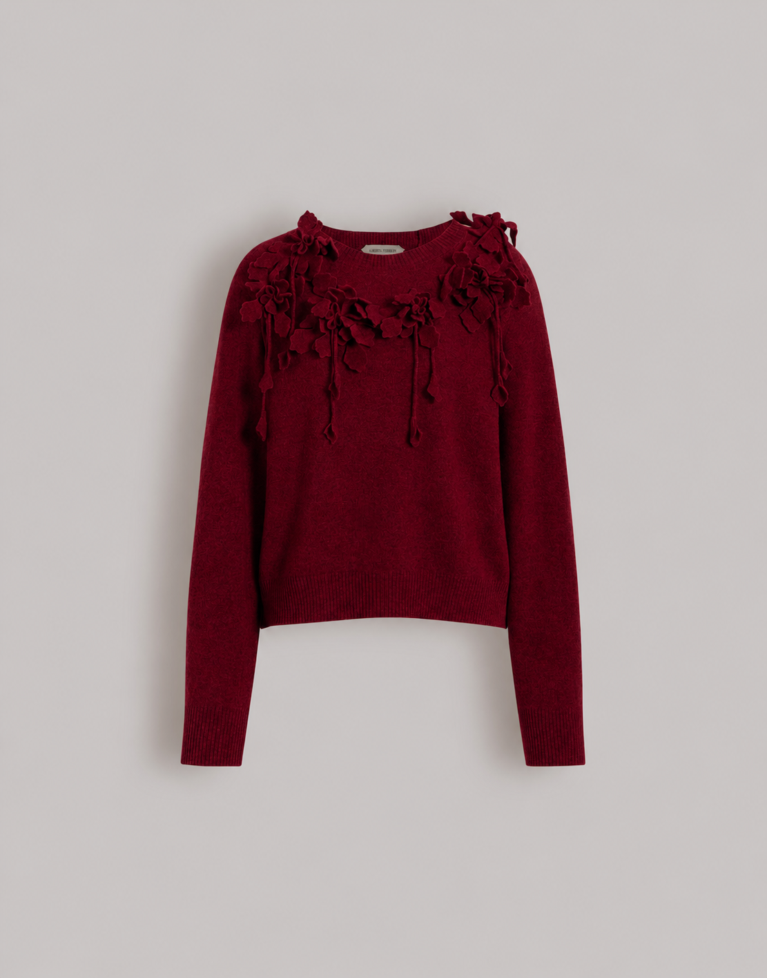 Pull en laine avec fleurs brodées en relief Rouge Alberta Ferretti Boutique Online 1