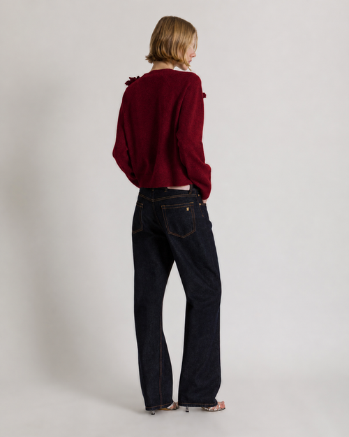 Wool sweater with raised embroidered flowers