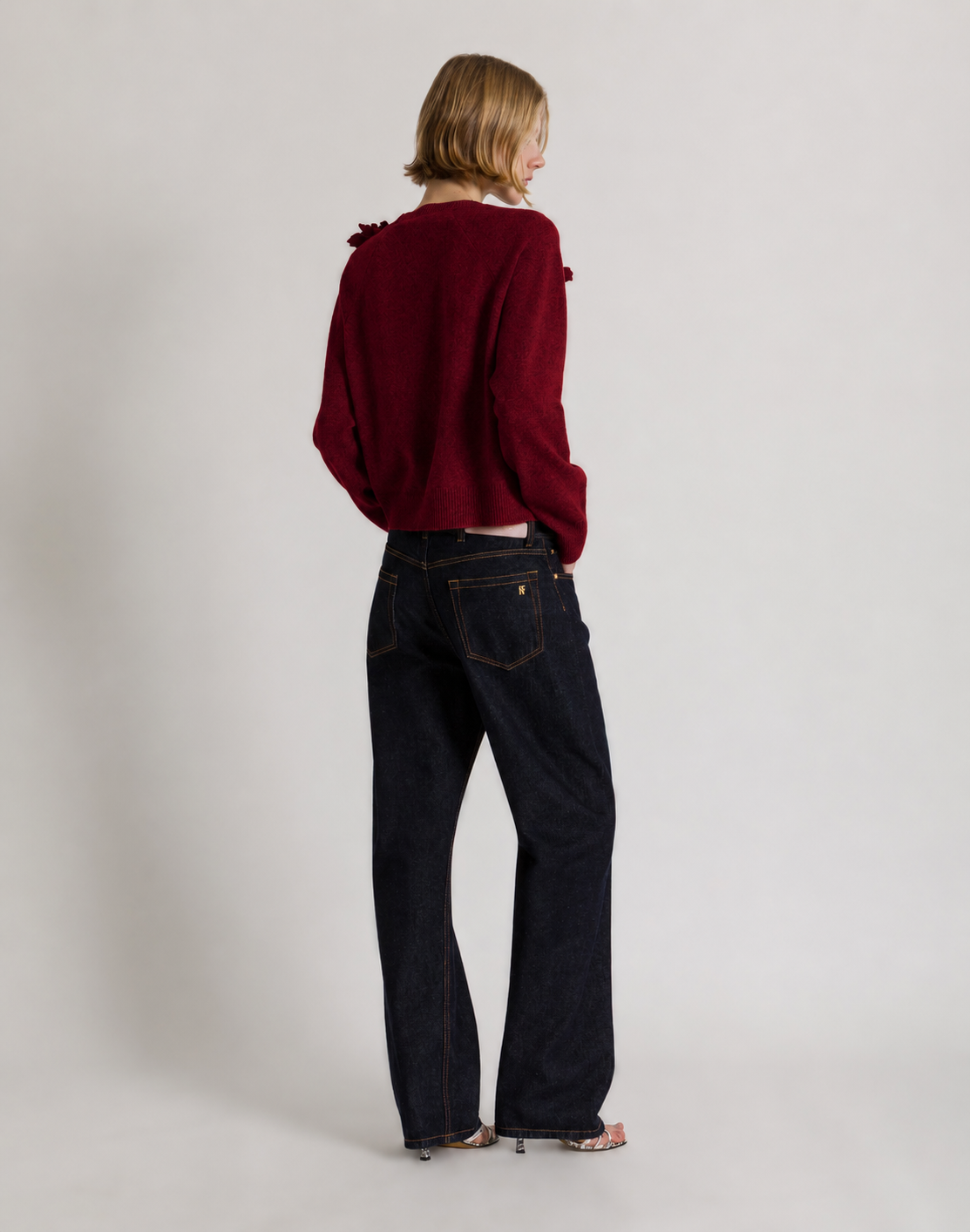 Pull en laine avec fleurs brodées en relief Rouge Alberta Ferretti Boutique Online 3