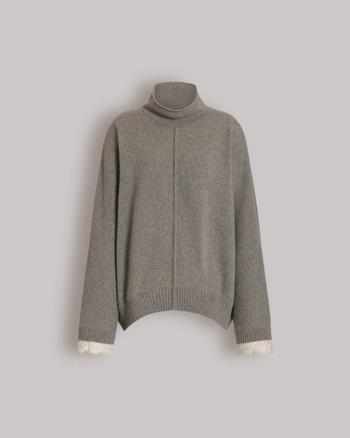 Cashmere sweater with contrasting lace cuffs Grey Alberta Ferretti Boutique Online 0