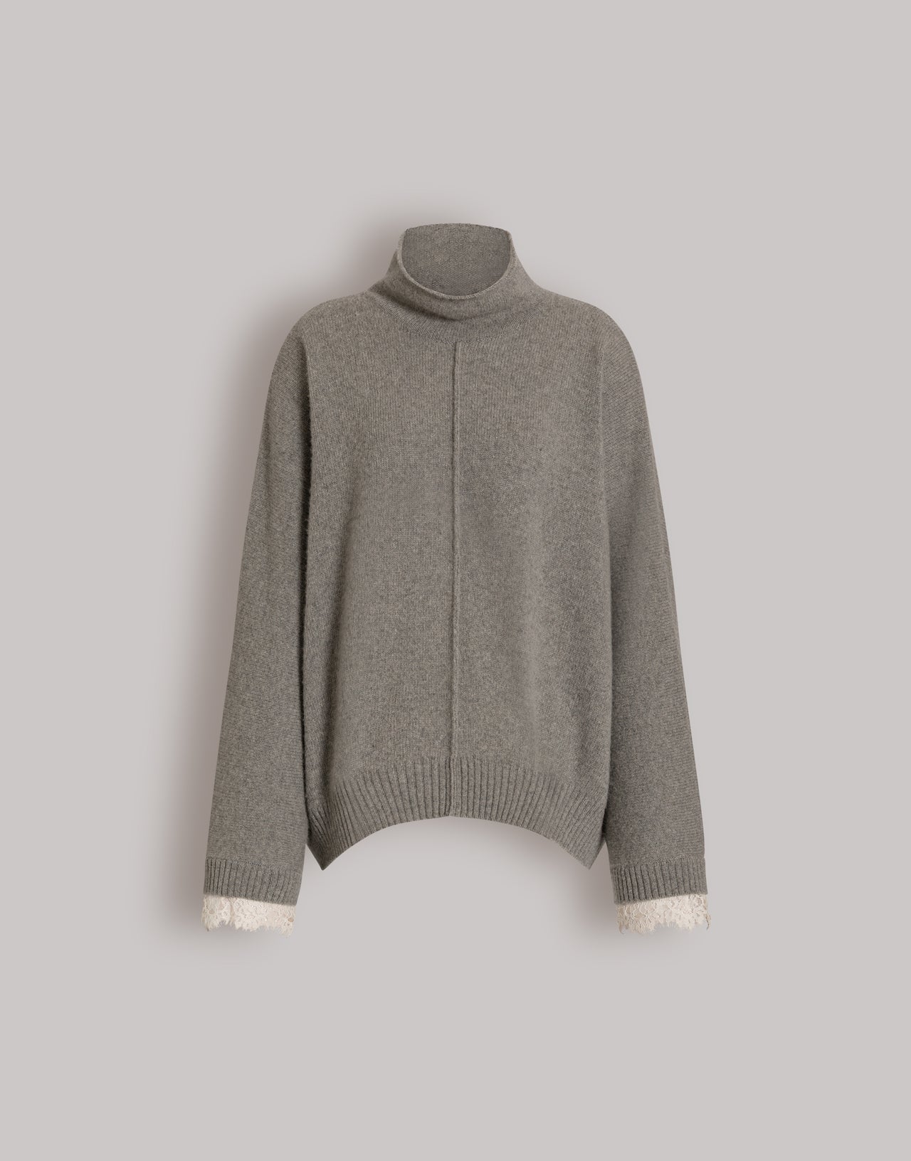 Kaschmirpullover mit kontrastierenden Spitzenmanschetten Grau Alberta Ferretti Boutique Online 1