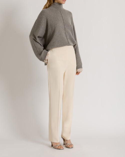 Cashmere sweater with contrasting lace cuffs Grey Alberta Ferretti Boutique Online 1