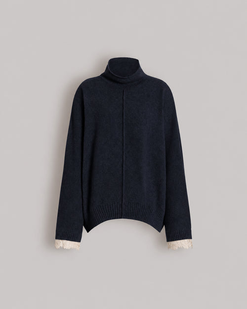 Cashmere sweater with contrasting lace cuffs Blue Alberta Ferretti Boutique Online 0