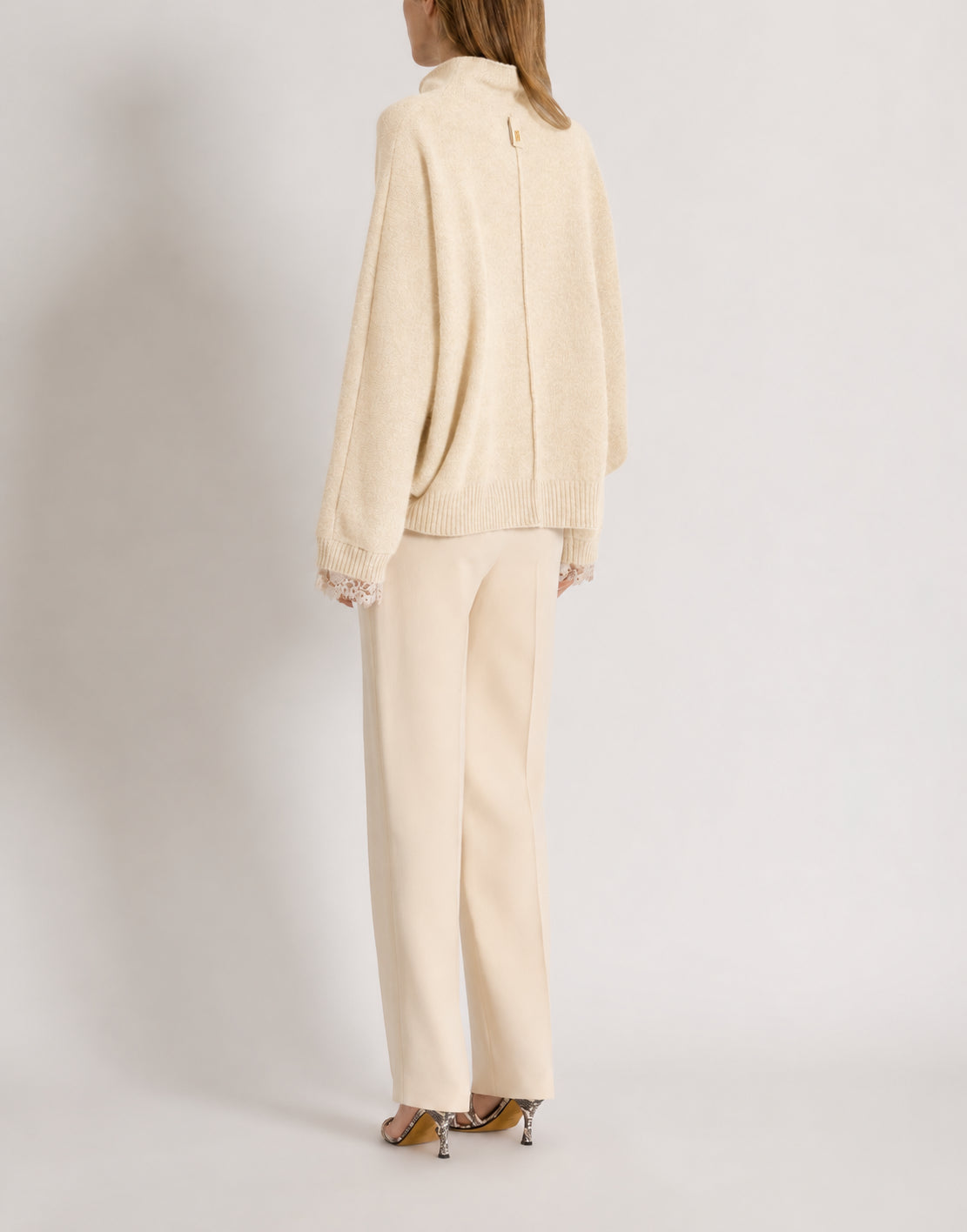 Cashmere sweater with contrasting lace cuffs Ivory Alberta Ferretti Boutique Online 3
