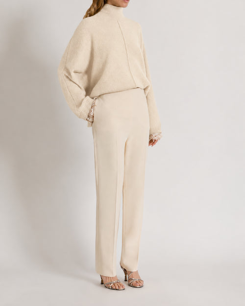 Jersey de cachemira con puños de encaje en contraste Marfil Alberta Ferretti Boutique Online 1