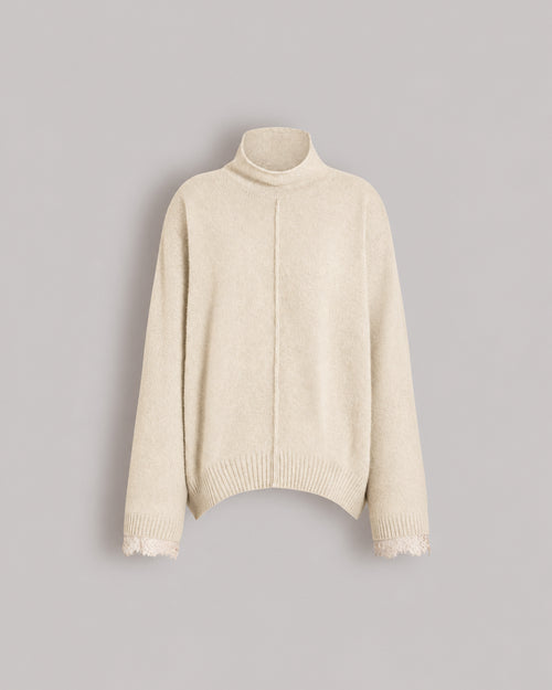 Jersey de cachemira con puños de encaje en contraste Marfil Alberta Ferretti Boutique Online 0