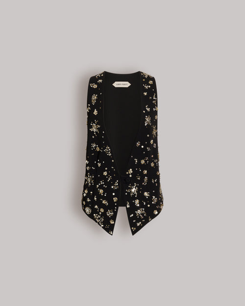 Tailored vest with multicolor floral embroidery