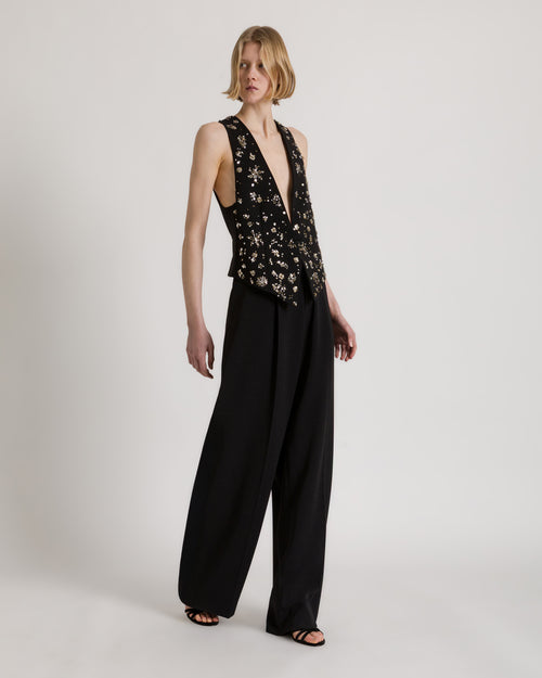 Tailored vest with multicolor floral embroidery Black Alberta Ferretti Boutique Online 1