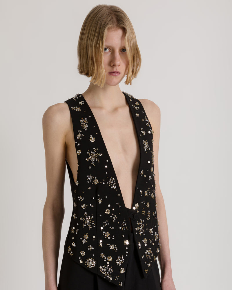 Gilet tailleur avec broderies florales multicolores Noir Alberta Ferretti Boutique Online 0