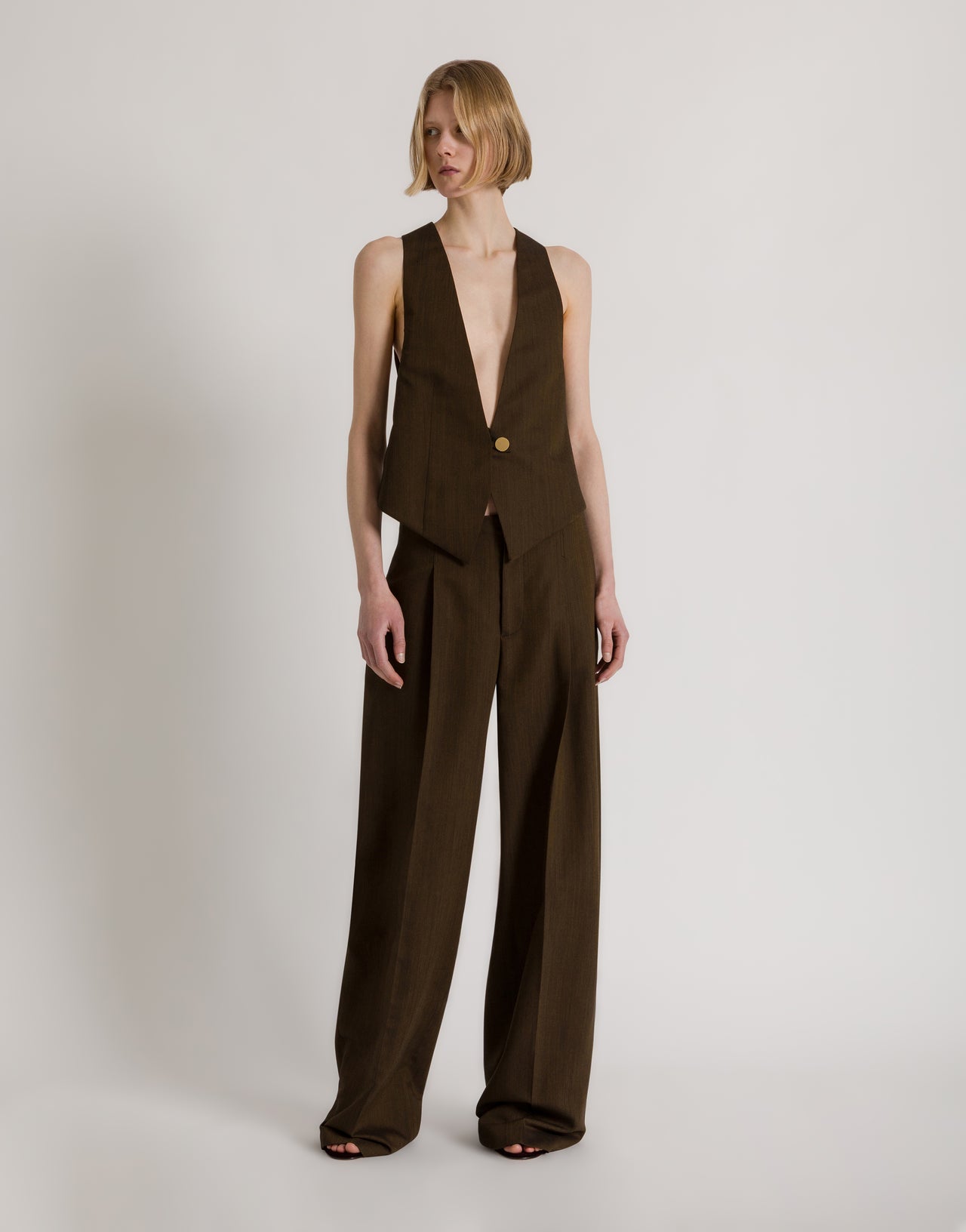 Tailored vest with asymmetrical closure Brown Alberta Ferretti Boutique Online 2