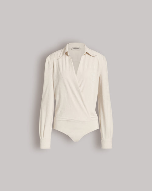 Draped shirt-style bodysuit Ivory Alberta Ferretti Boutique Online 0