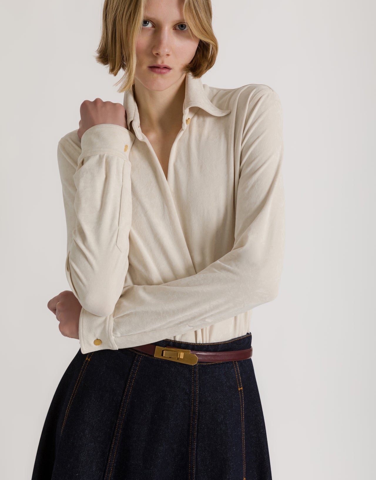 Draped shirt-style bodysuit