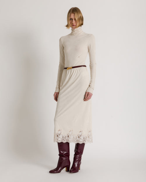 Eng anliegendes Rollkragen-Top mit AF-Logo Weiß Alberta Ferretti Boutique Online 1