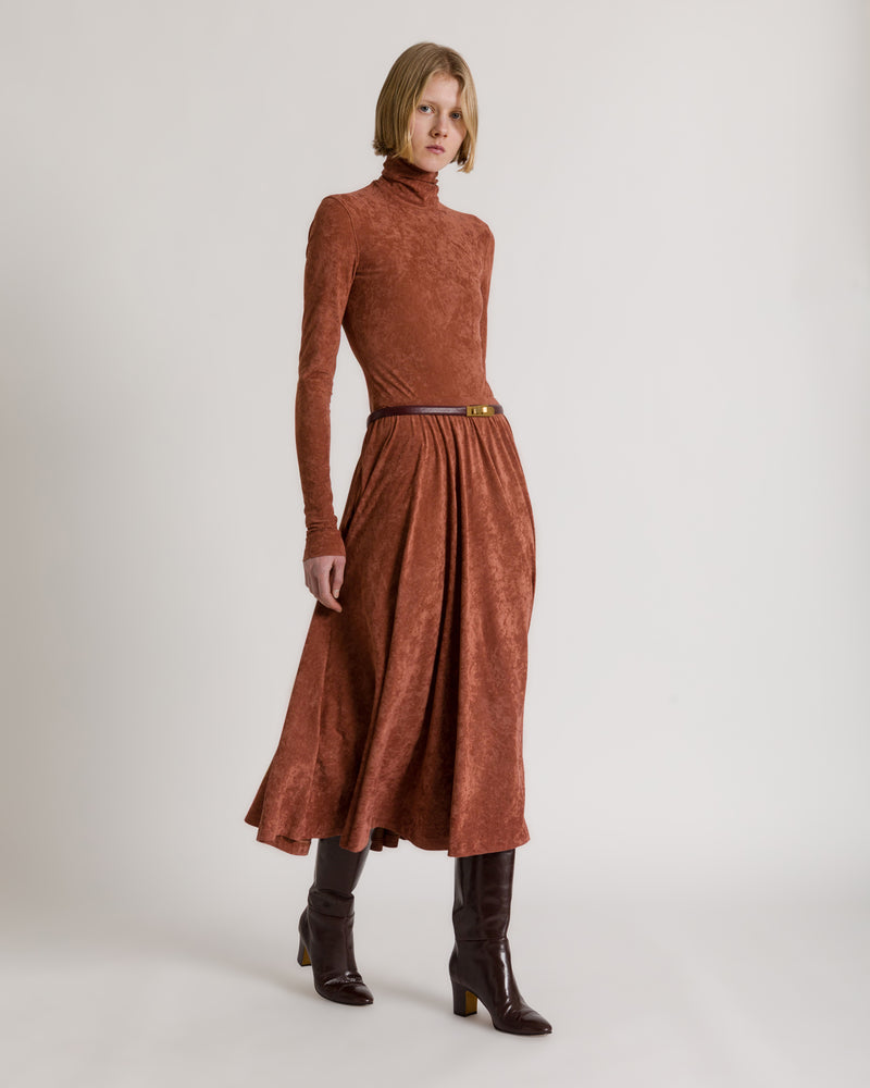 Slim-fit turtleneck top with AF logo Brown Alberta Ferretti Boutique Online 1