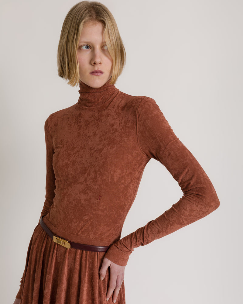 Slim-fit turtleneck top with AF logo Brown Alberta Ferretti Boutique Online 0