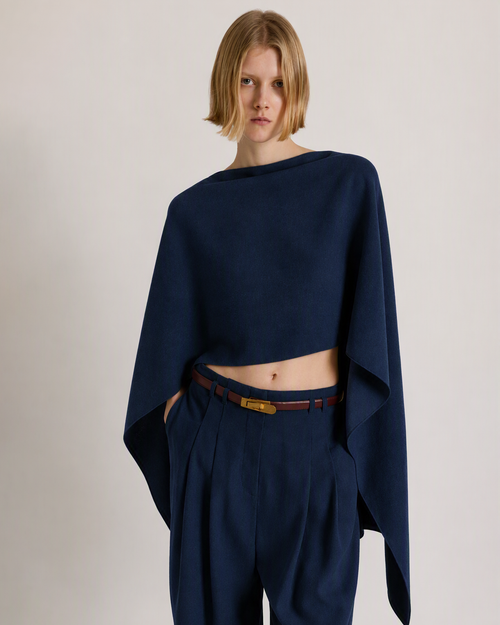 Fließendes asymmetrisches High-Low-Cape Blau Alberta Ferretti Boutique Online 1