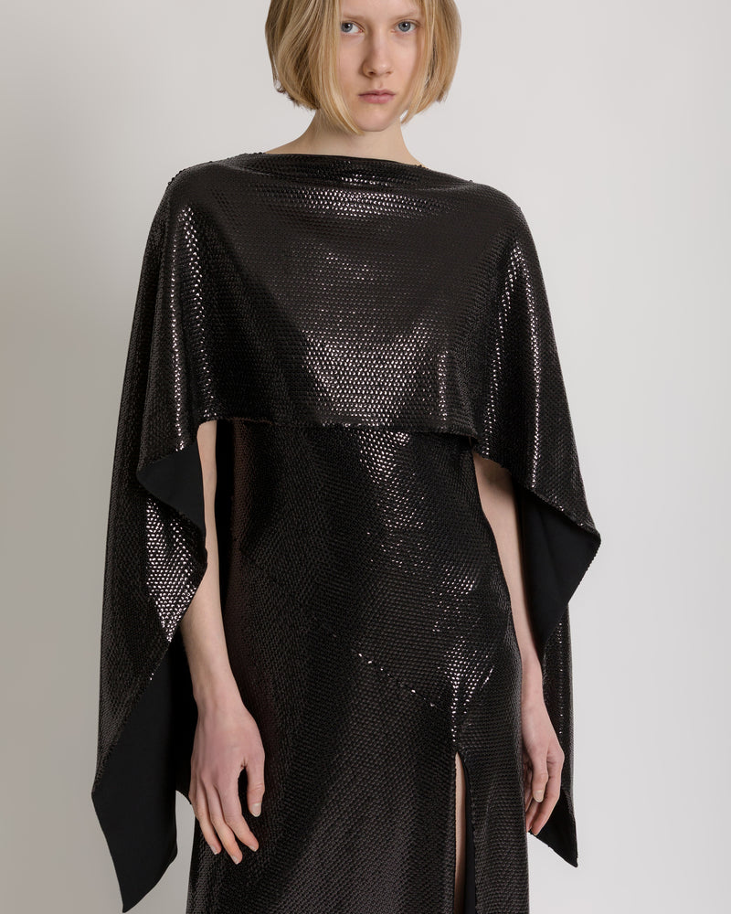 Cape bijou à paillettes avec nœud au dos Noir Alberta Ferretti Boutique Online 0