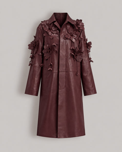Cappotto in Pelle Bordeaux con Fiori  Bordeaux Alberta Ferretti Boutique Online 0