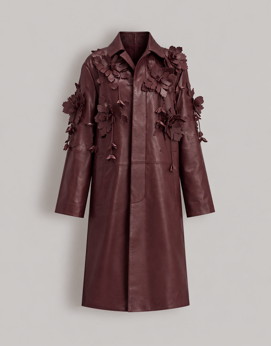 Bordeaux Leather Coat with Flowers Bordeaux Alberta Ferretti Boutique Online 1